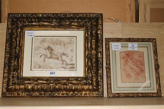 Old Master Studies of a horse & a chalk drawing of a woman